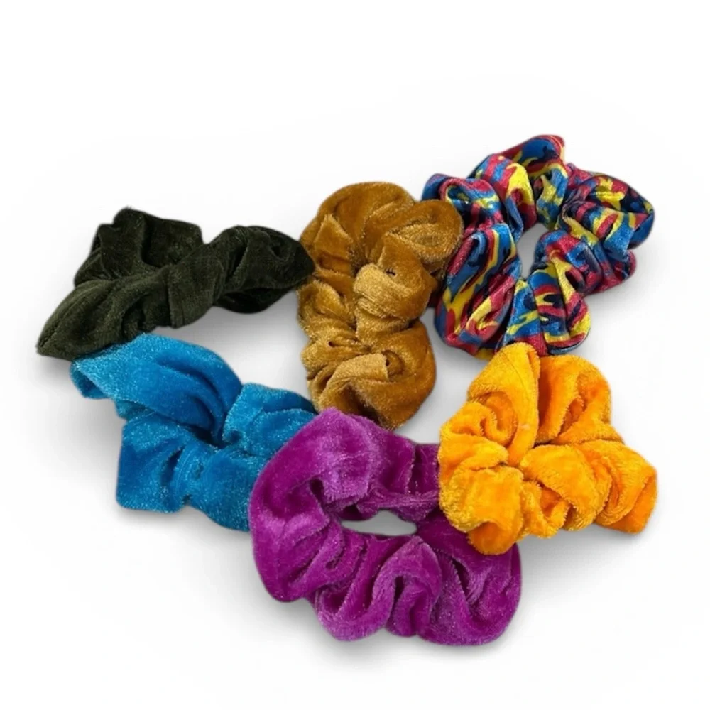 Colorful Velvet and Patterned Scrunchies Set